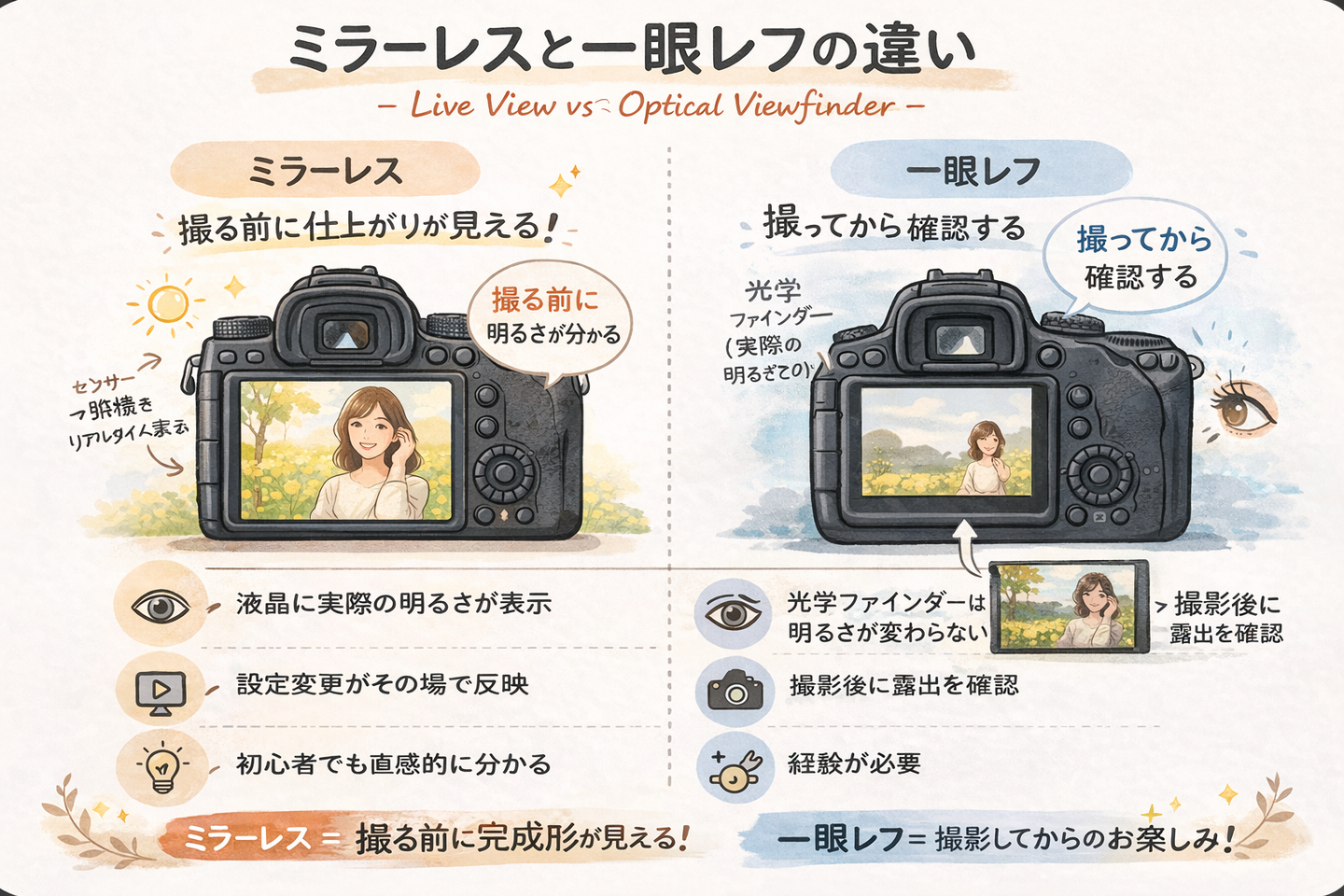 一眼レフとの違い｜ミラーレスカメラの背面液晶で露出を見極める